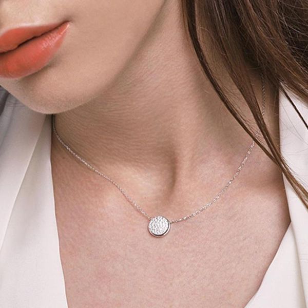 

pendant necklaces silverhoo 925 silver collarbone chain all-match shiny round cubic zirconia necklace for party
