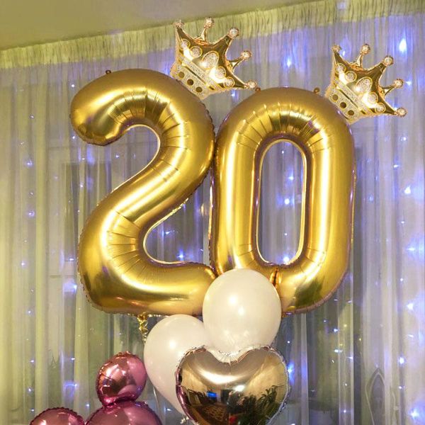 

party decoration 2pcs gold crown with number foil balloon set digit helium air globos baby shower happy birthday decorations kids toy