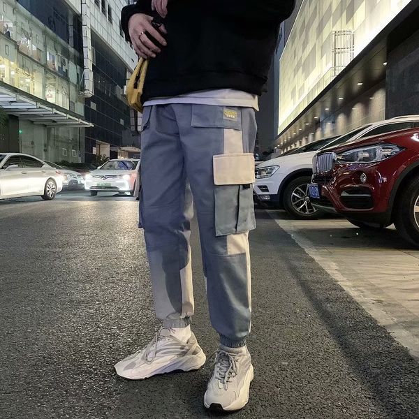 

hip hop streetwear men multi pockets cargo hare book casual male track joggers mode harajuku men's broek, Black