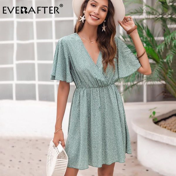 

casual dresses everafter polka dot women dress summer v-neck ruffles high waist holiday beach a line female boho midi, Black;gray