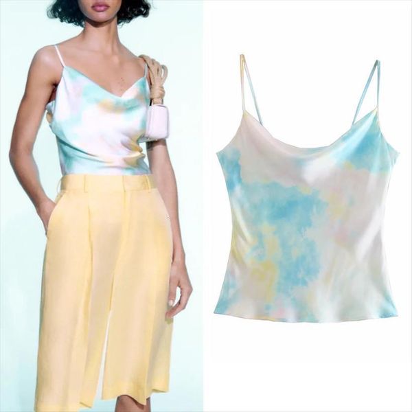 

za camisole tie dye women tank summer crop fashion backless sleeveless tanks streetwear ladies, White
