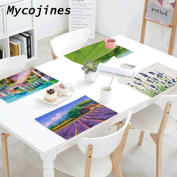 

table napkin beautiful landscape 42*32 cm napkins lavender field street view printing family western rrestaurant decoration tablecloth
