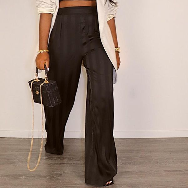 

women's pants & capris women trousers solid color striped high waist casual wide leg mopping spring autumn 2021, Black;white