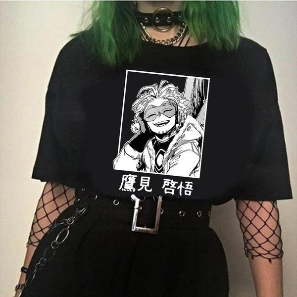 

my hero academia hawks men anime oversized clothing streetwear casual, White;black