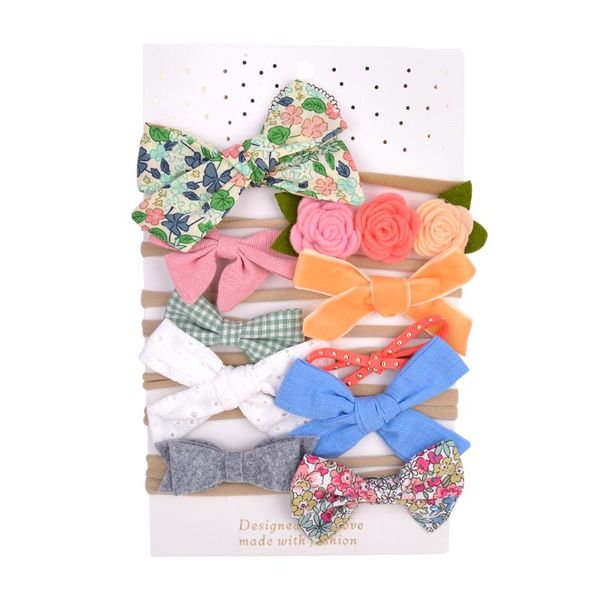 

hair accessories 1set nylon floral bows solid color headband for kids girls elastic band handmade hairbands turban headwear, Slivery;white