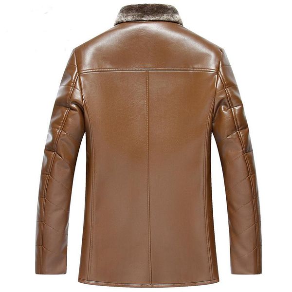 

men's fur & faux jacket leather 2021 pu male warm thick artificial wool liner jaqueta couro masculino plus size m-3xl hj558, Black