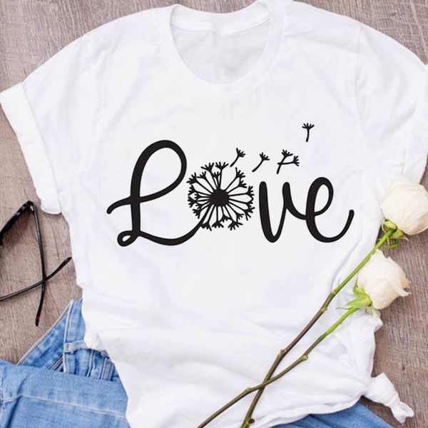 

women graphic dandelion love letter printed fashion print clothing 90s clothes lady tees female t shirt womens t-shirt, White