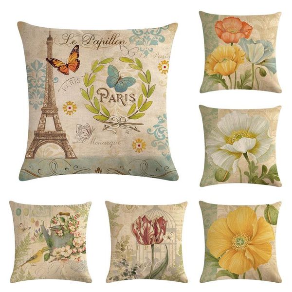 

cute vintage flower butterfly one side print cushion cover linen pillow cover for home sofa seat throw covers decorative 45x45cm