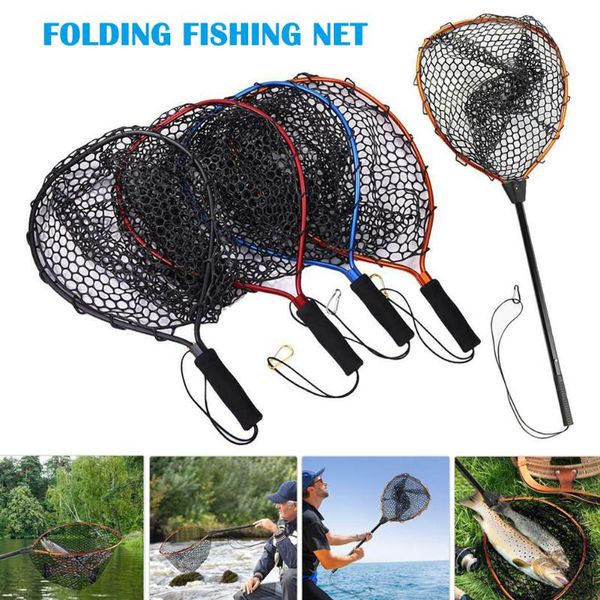 

fishing accessories net aluminum pole retractable telescoping foldable landing rubber c55k sale