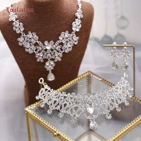 

hair clips & barrettes youlapan hp327 wedding crown for bride set crystal tiara zircon latest earring necklace bridal, Golden;silver