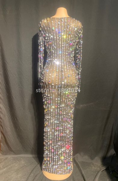 

women rhinestones pearls mesh dress birthday evening celebrate party long dress nightclub outfit stage costume dresses, Black;red