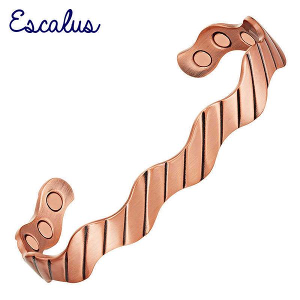 

escalus wavy shapes magnetic women bangle antique 100% copper plating bracelet fashion men healing bio bangle wristband charm q0717, Black