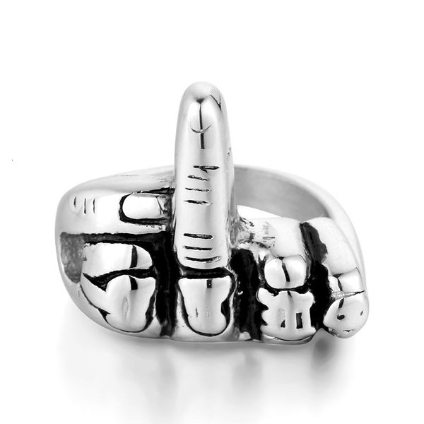 

korean 316l stainls steel casting vertical middle finger men's ring, Silver