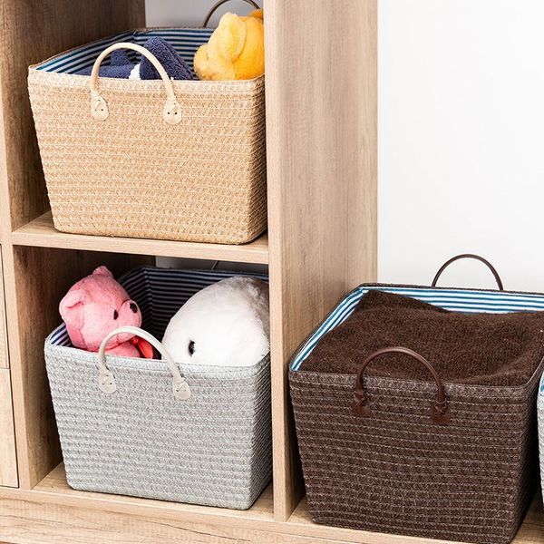

laundry bags basket, one hand woven belt handle, wardrobe, storage toy container