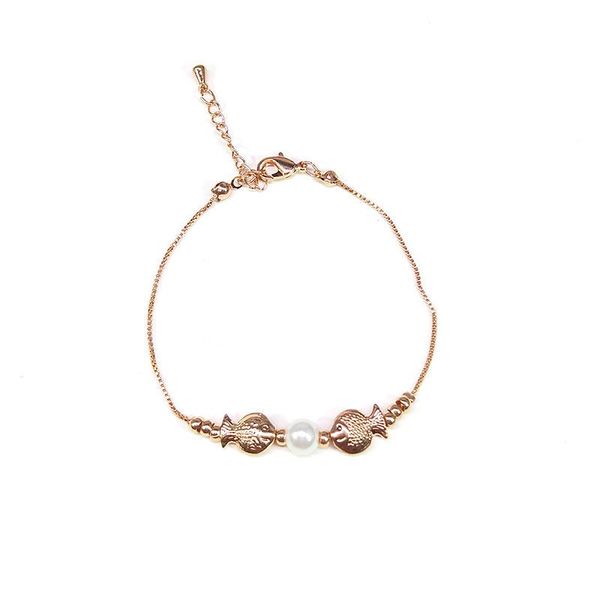 

charm bracelets 2021 fashion pisces kiss fish simulated-pearl & bangles for women unique rose gold color box chain bracelet b17027, Golden;silver