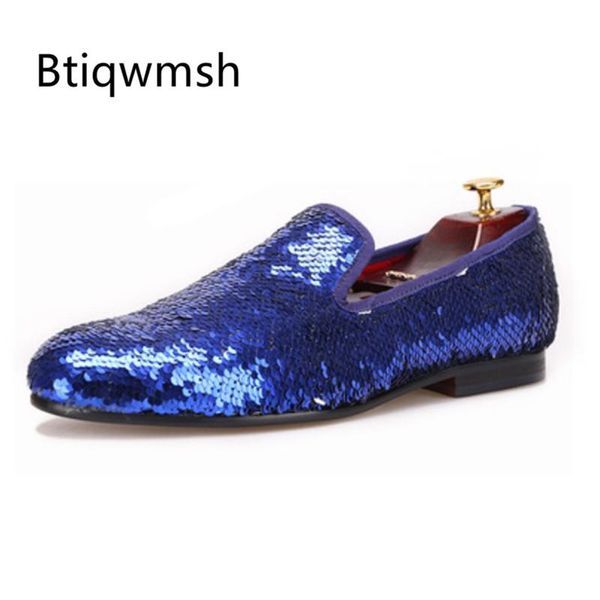 

dress shoes blue sequined man round toe bling flat for male fashion wedding, Black