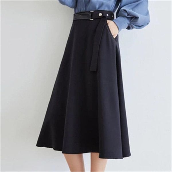 

skirts hzirip 2021 black plus size streetwear office lady femme all match sweet women high waist a-line gentle long skirt