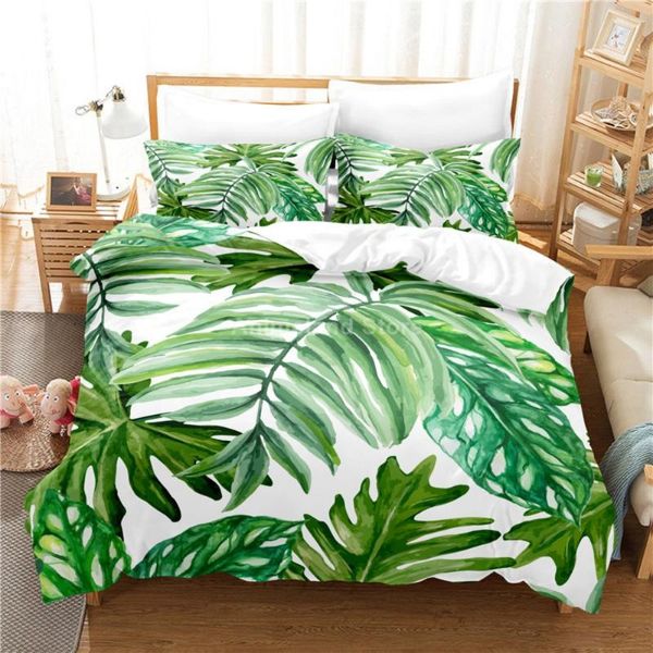 

bedding sets ins style green leaves set fashion 3d print comforter luxury  king single size duvet cover home textile decor