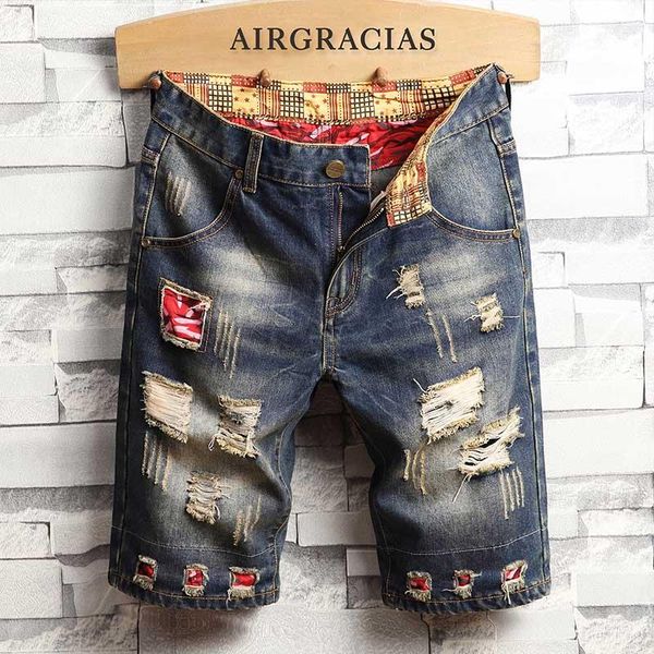 

airgracias mens shorts ripped hole jeans brand clothing cotton short breathable denim shorts men new fashion bermuda size 28-40, White;black