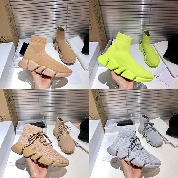 

designer shoes knit sock sneakers mens women stretch-knit mid sneakers mesh lightweight runner shoes with box sz 35-46, Black