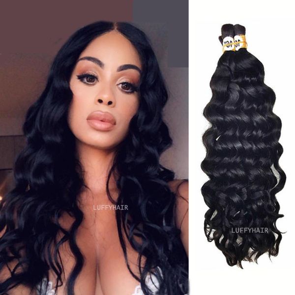 

human hair bulks 30inch brazilian deep wave bulk for braiding 1 3 4pcs/lot extensions no wefts women, Black