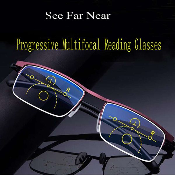 

progressive multifocal reading glasses men half frame metal presbyopia glasses anti blue light lightweight alloy square gafas, White;black