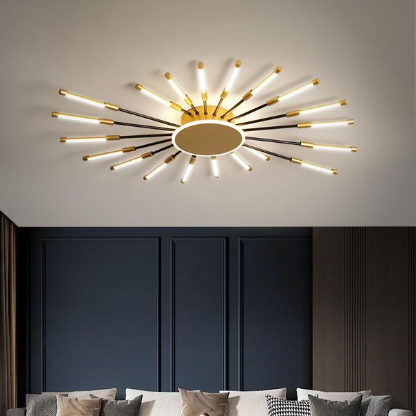 Plafoniere a LED nordiche per soggiorno, camera da letto, camera da letto, caffetteria, lampada moderna in oro nero montata in superficie