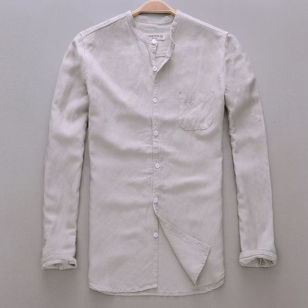 

2021 new brand casual slim fit designer long sleeve shirts cotton and linen shirt men clothes camisa chemise qsfa, White