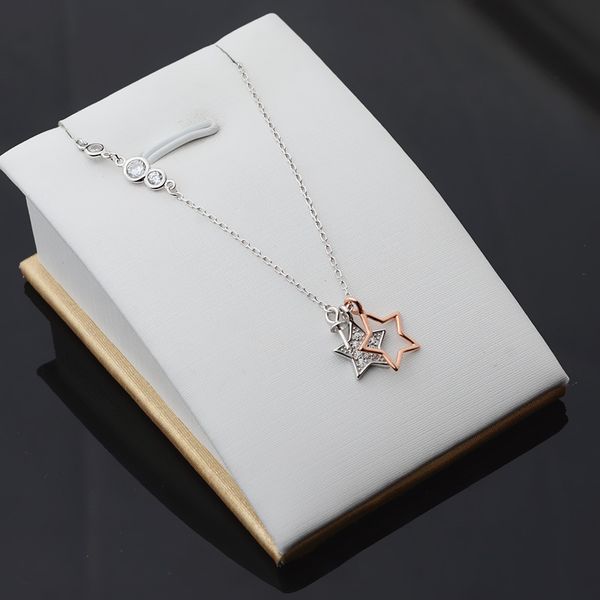 

s925 silver chain lucky grass five pointed star necklace pendant female jewelry pearl empty support diy accessories new 389