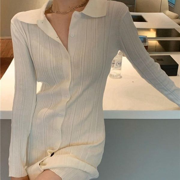 

casual dresses knitting white for women office lady vintage dress 2021 autumn slim vestidos female long sleeve korean fashion outfits, Black;gray