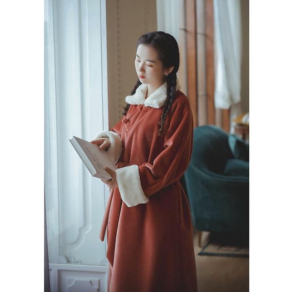 

new autumn and winter cashmere cheongsam woolen overcoat 20252, Black