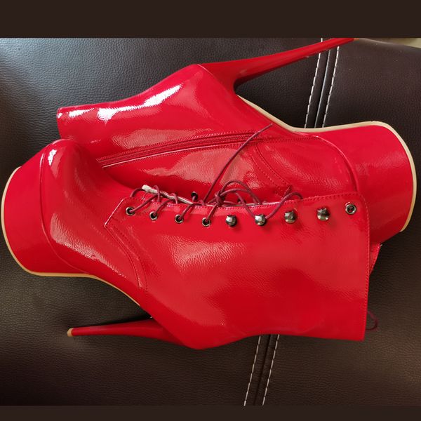 

winter boots women 16cm high heels platform ankle boots for women leather lacing red white fetish shoes woman large size 45 k78, Black