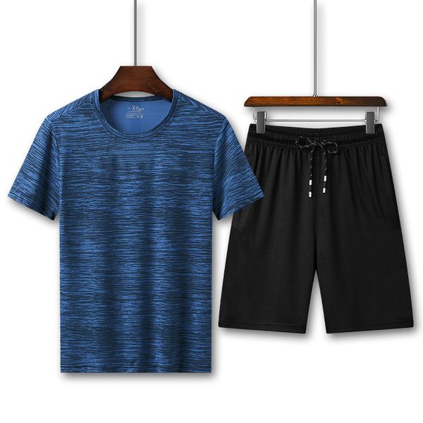 

2021 new fashion summer set 2-piece sweat suit short sleeve shorts define men's casual sports clothes 8xl l5x6, Gray