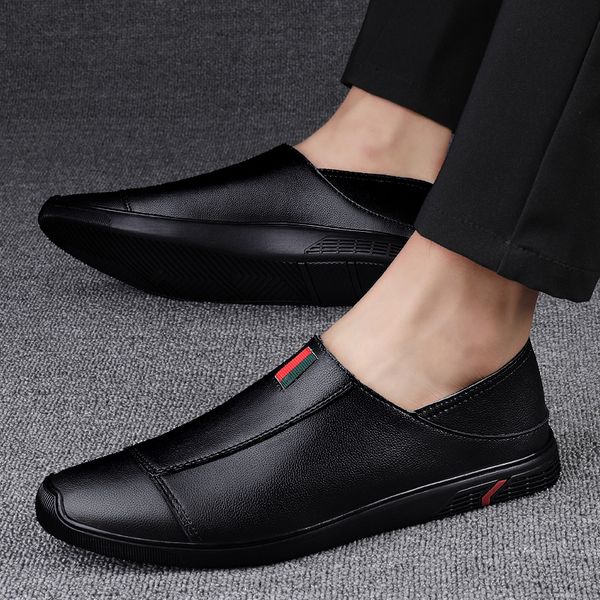 

high-end men peas shoes luxury formal busines cowhide loafers breathable comfortable mens moccasins shoes genuine leather flats, Black