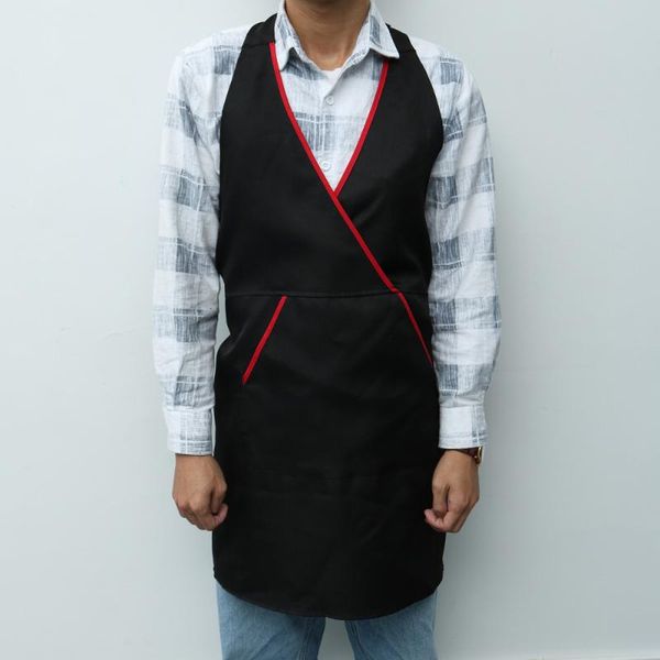 

v-neck halter adjustable kitchen apron waiter's serving aprons for restaurant cafe barbecue (black)