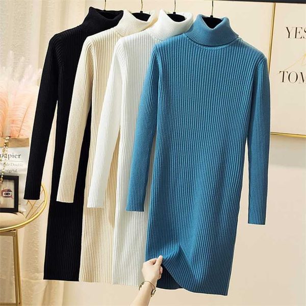 

women office lady slim pit knitted sweater dress long sleeve turtleneck solid high street casual winter fashion 211110, Black;gray