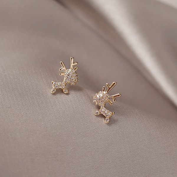 

christmas gifts earrings ornaments stylish christmas elk cute crystal deer stud earrings fashion jewelry girls women, Golden;silver
