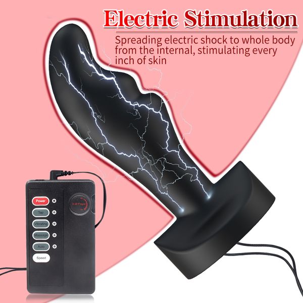 Silicone Anal Plug Electro Sexy Prostate Massager Elétrico Choque Dildo Butt Pequeno ButtPlug Cauda Electroshock Brinquedo