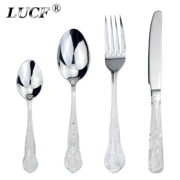 

lucf elegant royal pattern western cutlery stainless steel mirror polishing metal dinnerware tableware for kitchen restaurant