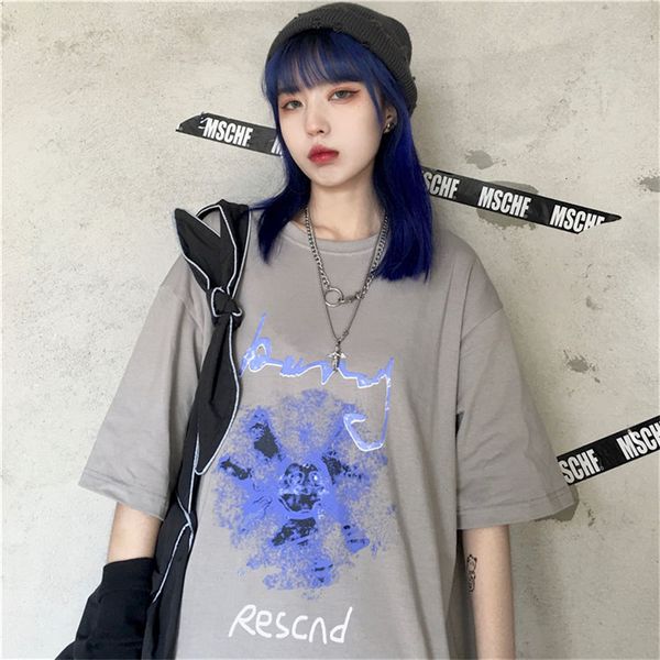 

korean women's t-shirt harajuku tshirt fashion lets streetwear dark card impression student grunge summer short sleeve kzp6, White