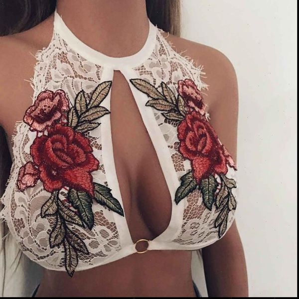 

lingerie vest women lace embroidered appliques rose full cup bustier unpadded underwear vest, White