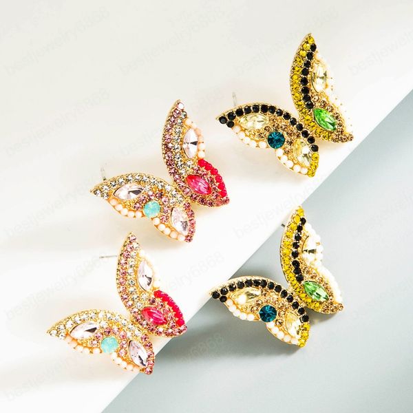 Temperamento Orecchini a forma di farfalla di cristallo multicolore Orecchini eleganti con strass scintillanti Gioielli per orecchio da ragazza