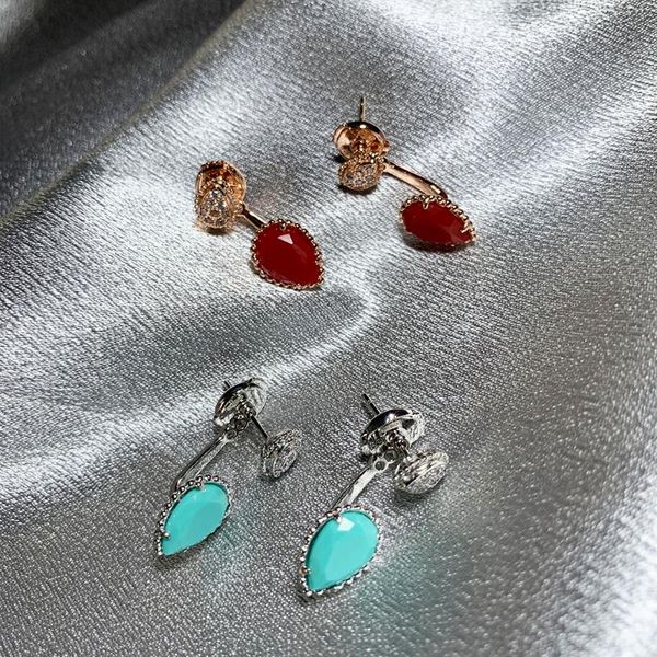 

stud 2022 brand pure 925 sterling silver earrings water drop diamond white gold two wear design fine luxury jewelry, Golden;silver