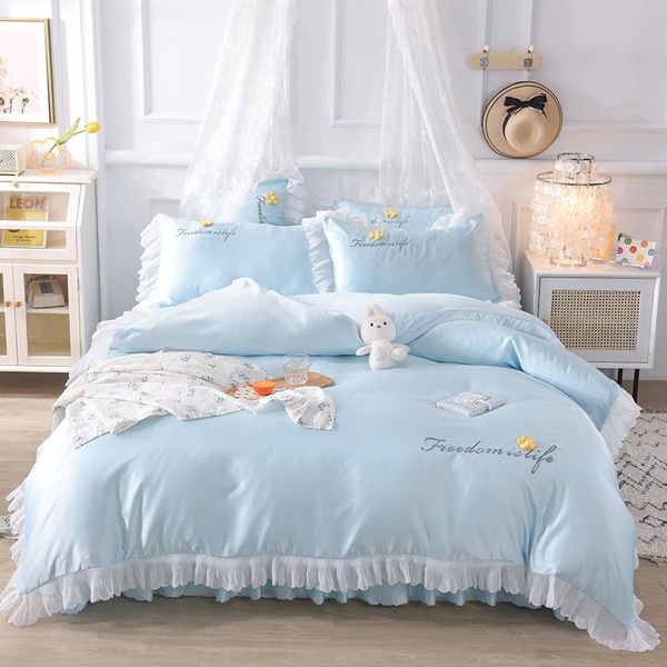 

bedding sets light luxury washed silk four lovely clear fresh sheets bed skirt home is tasted suite the student's dormitory