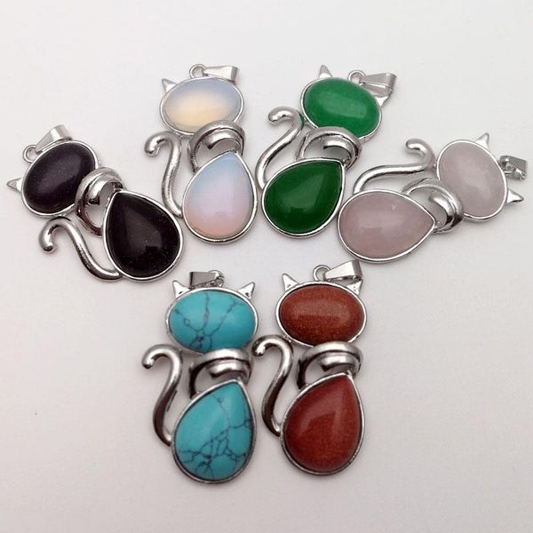 

pendants fashion natural stone pendant charm trendy cat necklace 7pcs for jewelry making men women accessories wholesale, Black