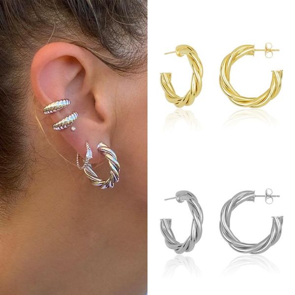

hoop & huggie crmya luxury simple metal geometric gold filled twisted earrings for women big hoops fashion 2021 trend jewelry, Golden;silver