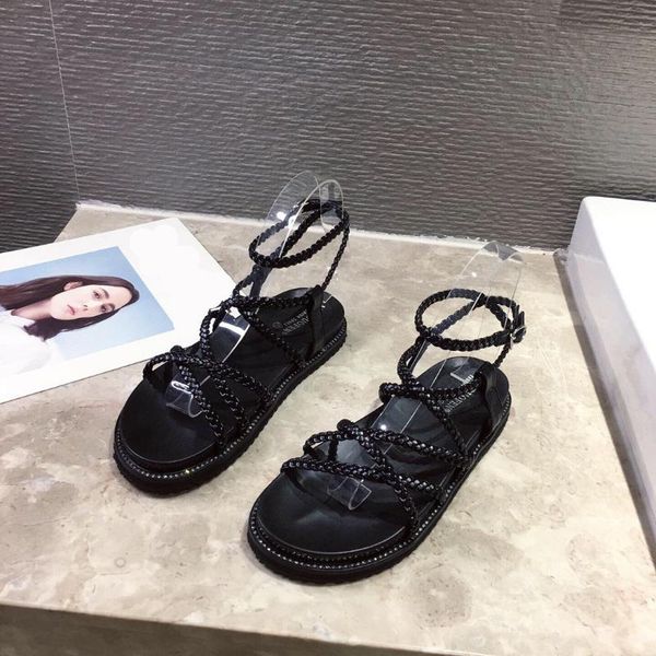 

sandals all-match fashion womens shoes 2021 female sandal buckle strap open toe clear heels luxury low comfort girls flat peep summer be, Black