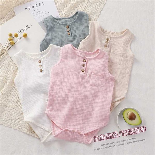 

0-24mbaby girls boy romper summer infant cotton born sleeveless rompers baby girl s jumpsuits clothes outfits 211011, Blue