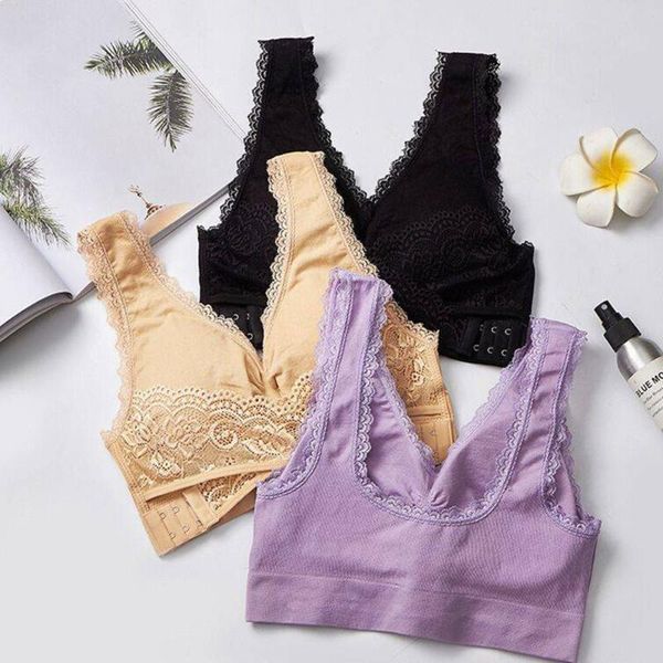 

bras 3xl plus size lace bralette solid cross side buckle bra brassiere wireless push up for women lingerie sleep underwear, Red;black