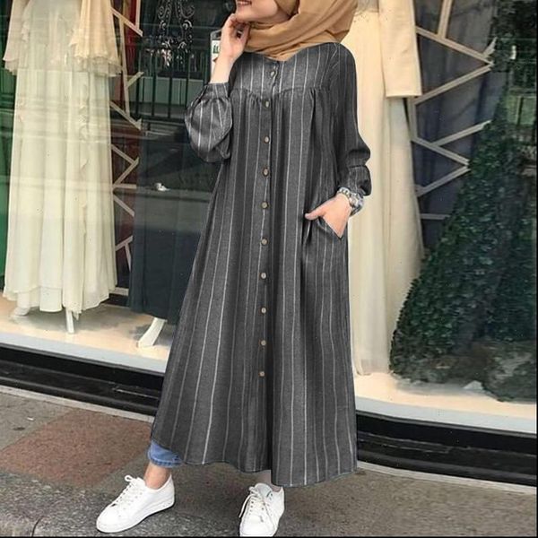 

muslim robe womens floral sundress 2021 zanzea islam clothing kaftan printed shirt dress female button maxi vestidos plus size, Black;gray